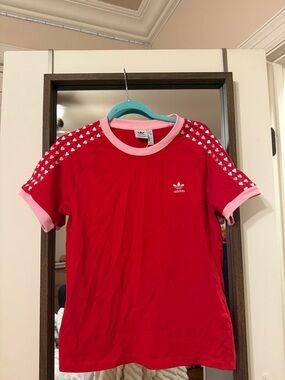adidas Red with Pink Trim Kids Trefoil Ringer Tee